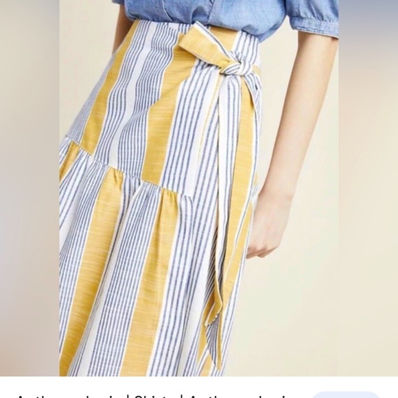 Mauve Anthropologie Laura wrap stripe midi skirt - Picture 3 of 6